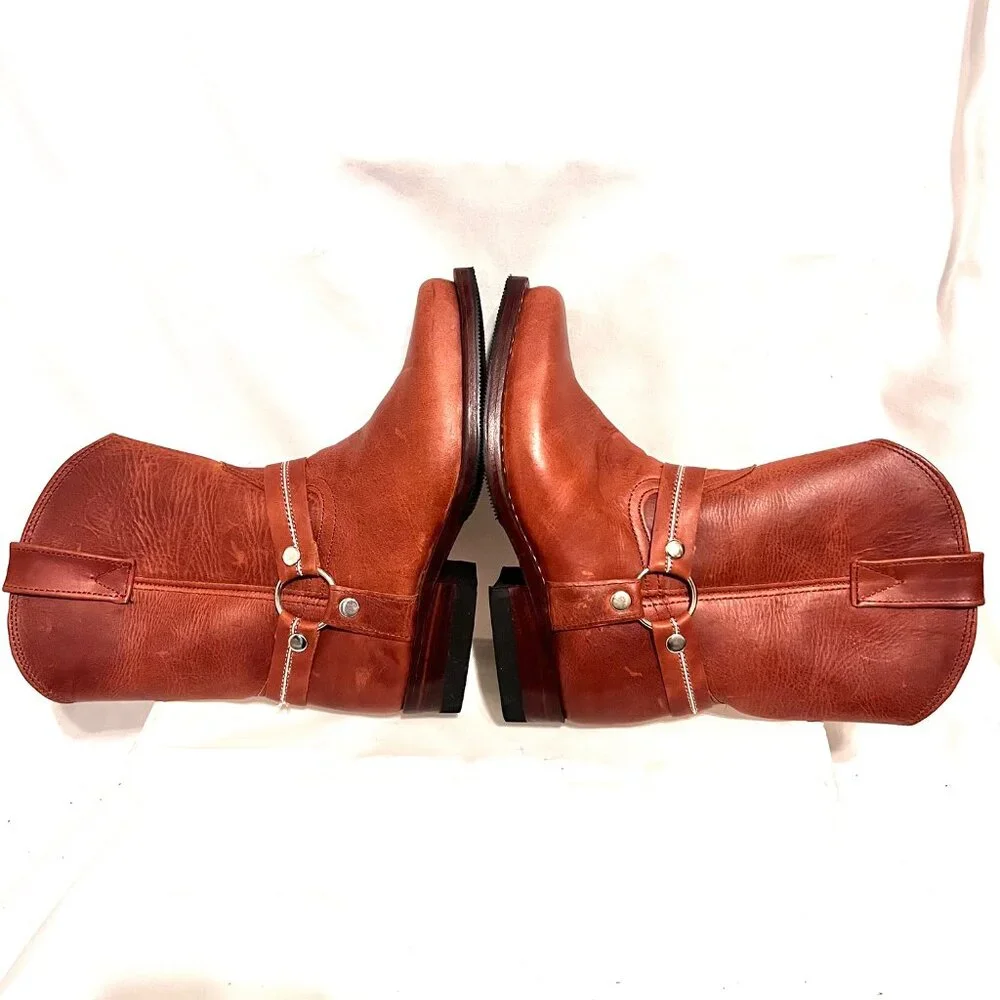Kids Tan Leather Western Boots - Classic Pull-On Style